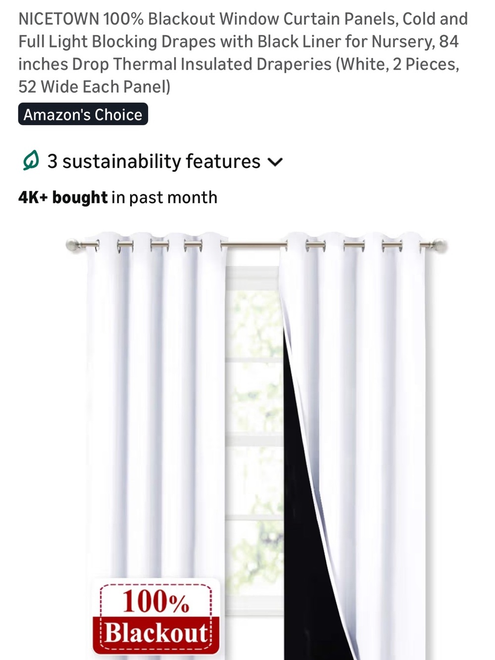 White Blackout Curtain Panels with Black Liner - 4-Pack